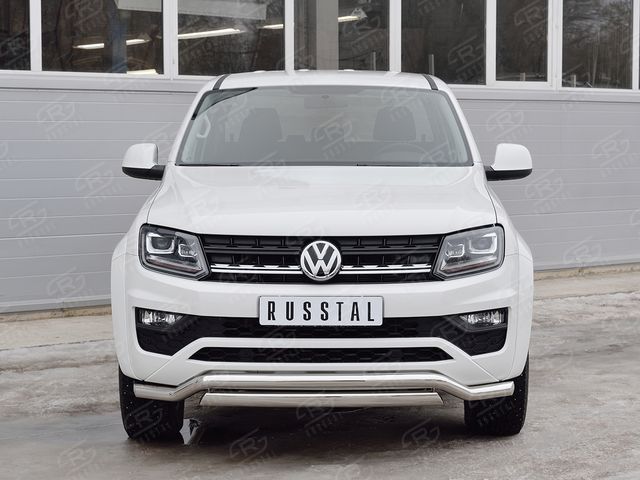 Защита RusStal переднего бампера d63 волна-75х42 дуга для Volkswagen Amarok I 2016-2026. Артикул VAMZ-002532