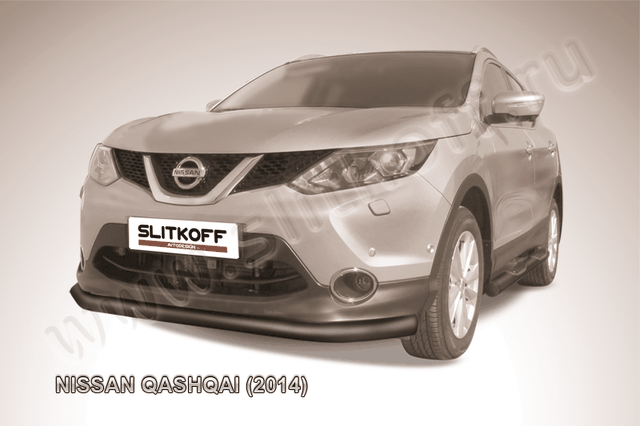 Защита Slitkoff переднего бампера d76 ЧЕРНАЯ матовая для Nissan Qashqai II 2014-2026. Артикул NIQ14-001B
