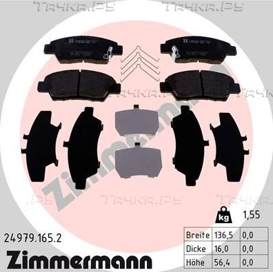 Тормозные колодки Zimmermann передние для Honda Insight II 2009-2014. Артикул 24979.165.2