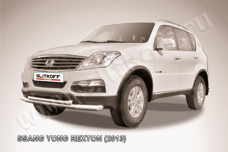 Защита Slitkoff переднего бампера d76+d57 двойная для SsangYong Rexton III 2012-2026. Артикул SSRN001