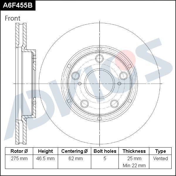 Тормозной диск Advics. Артикул A6F455B