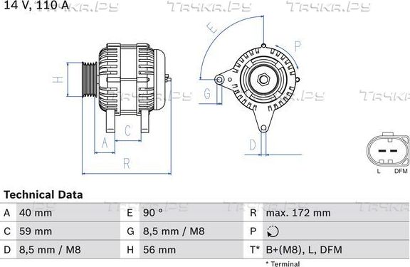 Генератор Bosch для SEAT Leon II 2005-2012. Артикул 0 986 045 330