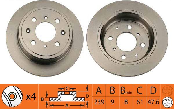 Тормозной диск NiBK задний для Acura Integra I 1985-1990. Артикул RN1052