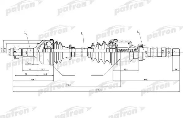 Полуось (привод в сборе, приводной вал) Patron правая для Peugeot 306 1993-2000. Артикул PDS0069