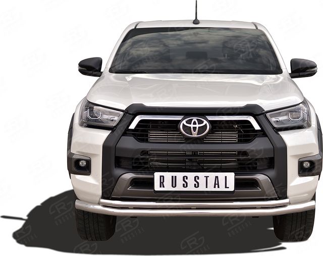 Защита RusStal переднего бампера d63 секции d42 секции для Toyota Hilux VIII Black Onyx 2020-2026. Артикул THBOZ-003509
