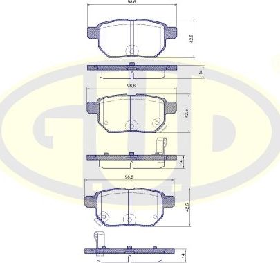 Тормозные колодки G.U.D. задние для Toyota Auris I 2006-2012. Артикул GBP128602