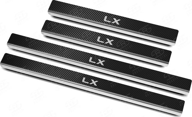 Накладки RusStal на пороги (лист нерж. карбон с надписью) для Lexus LX 570 рестайлинг 2 2015-2026. Артикул LEXLX15-06