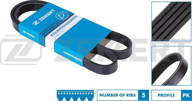 Приводной ремень поликлиновой Zekkert (EPDM (Этилен-пропиленовый каучук)) для Citroen ZX 1991-1997. Артикул KR-5PK800