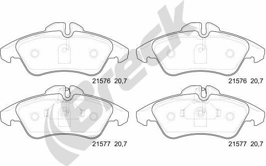 Тормозные колодки Breck передние для Mercedes-Benz V-Класс I (W638) 1996-2003. Артикул 21576 00 703 10