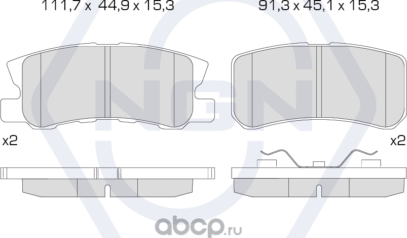 Колодки тормозные керамические, задние (NGN). Артикул 3501962