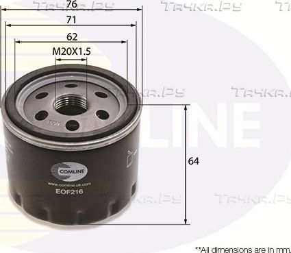 Масляный фильтр Comline для Nissan NV200 2010-2026. Артикул EOF216