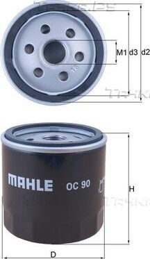 Масляный фильтр Mahle для Chevrolet Lanos I 2005-2018. Артикул OC 90