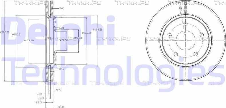 Тормозной диск Delphi передний для Chrysler Grand Voyager V 2007-2026. Артикул BG4212
