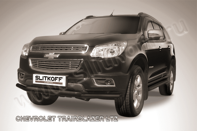 Защита Slitkoff переднего бампера d57/57 двойная ЧЕРНАЯ матовая для Chevrolet TrailBlazer II 2012-2016. Артикул CHTB12-004B