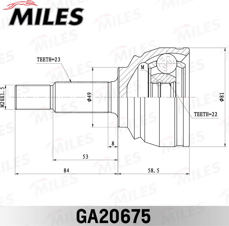 Шрус наружный (граната) Miles. Артикул GA20675