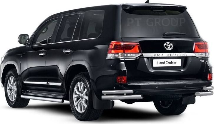 Защита PT Group заднего бампера двойная угловая d63/51 (НПС) для Toyota Land Cruiser 200 рестайлинг 2015-2021. Артикул TLC220101