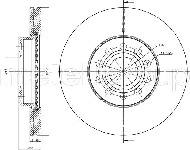 Тормозной диск Metelli передний для Audi A3 III (8V) 2012-2026. Артикул 23-0734C