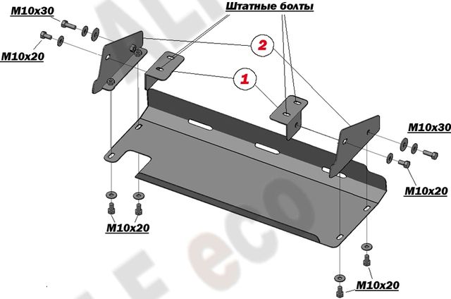 Защита алюминиевая Alfeco для рулевых тяг (с отверстием буксир. крюка) Nissan Patrol Y61 2005-2010. Артикул ALF.15.27 AL4