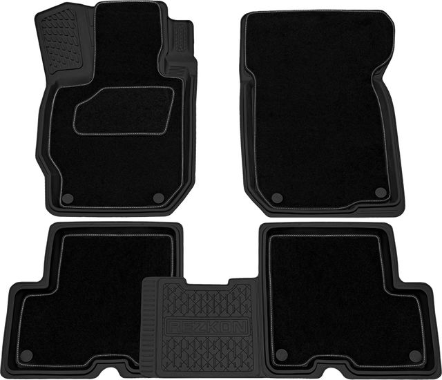 Коврики Rezkon Transformer (резиновые с ворсовыми ковриками-вкладышами) для салона Nissan Almera G15 2013-2018. Артикул 3025005200