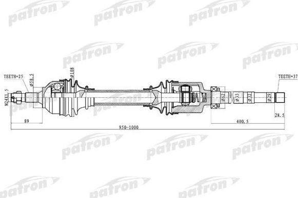Полуось (привод в сборе, приводной вал) Patron. Артикул PDS0234