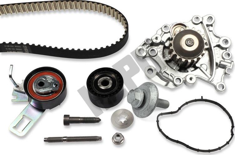 Помпа (водяной насос) с комплектом ремня ГРМ Hepu. Артикул PK19010