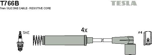 Высоковольтные провода (провода зажигания) (комплект) Tesla для Opel Corsa A 1989-1993. Артикул T766B