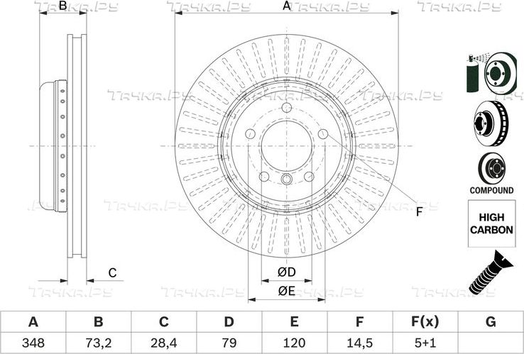 Тормозной диск Bosch передний для BMW Z4 II (E89) 2009-2016. Артикул 0 986 479 E24