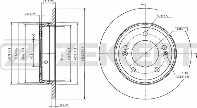 Тормозной диск Zekkert задний для Kia Proceed II 2013-2026. Артикул BS-5800B