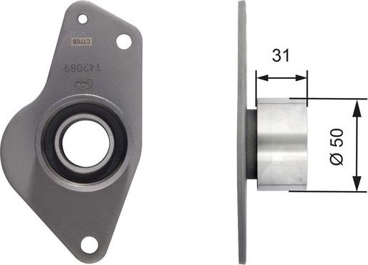 Направляющий (ведущий) ролик ремня ГРМ Gates (Металл). Артикул T42089