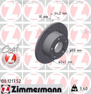 Тормозной диск Zimmermann SPORT Z. Артикул 100.1217.52