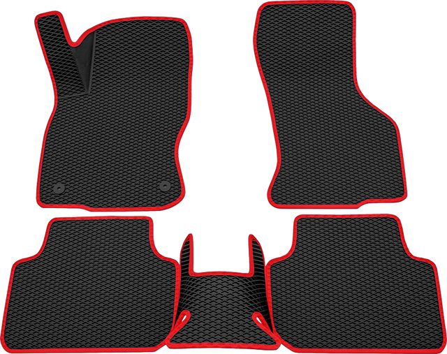 Коврики Rezkon 3D EVA ромб резиновые для салона Skoda Octavia A8 2019-2026 Красный кант. Артикул 9230010404