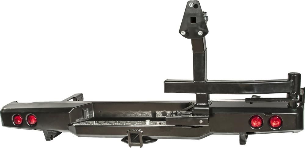 Бампер силовой РИФ задний с квадратом под фаркоп, калиткой и фонарями для Toyota Hilux VII 2004-2015. Артикул RIFVIG-20125