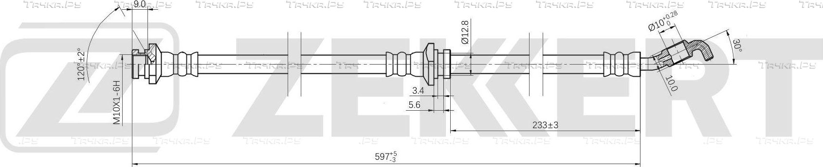 Тормозной шланг Zekkert передний правый для Nissan Micra K12 2003-2010. Артикул BS-9532