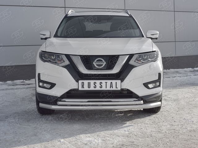 Защита RusStal переднего бампера d63 секции-d42 дуга для Nissan X-Trail T32 рестайлинг 2018-2026. Артикул NXZ-003152