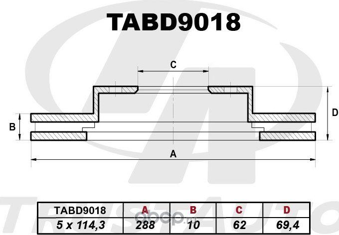 Тормозной диск (Trustauto). Артикул TABD9018