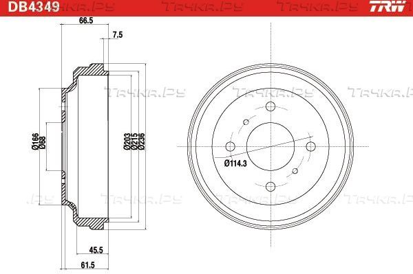 Тормозной барабан TRW задний для Nissan Primera P11 1999-2002. Артикул DB4349