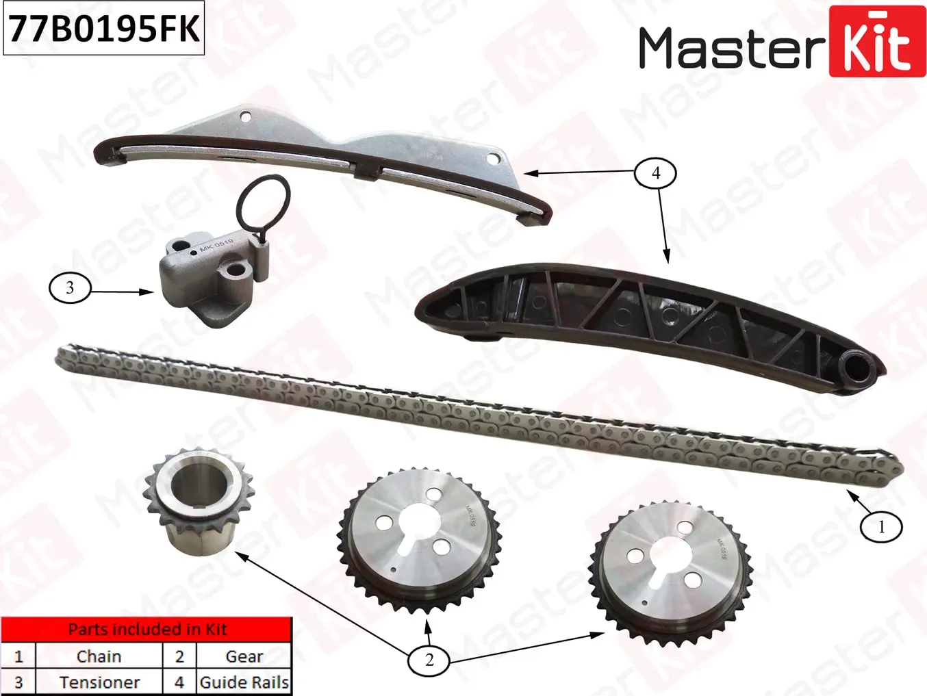 77B0195FK Комплект цепи ГРМ Chevrolet Aveo/Spark/Kalos 1.2i B10/B12 05- (Master KIT) Master KIT. Артикул 77b0195fk