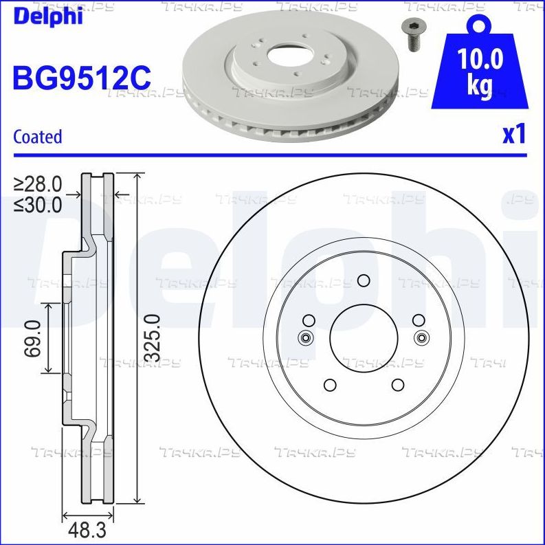 Тормозной диск Delphi передний для Hyundai Tucson IV 2021-2026. Артикул BG9512C