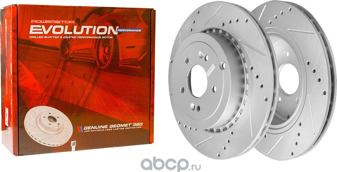 Задний тормозной диск Evolution с перфорацией и насечками, в покрытии GEOMET Pow (Powerstop). Артикул JBR1792