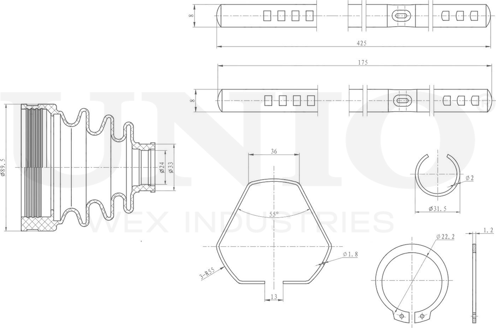 Пыльник ШРУС, комплект (Unio). Артикул DUC-30002K