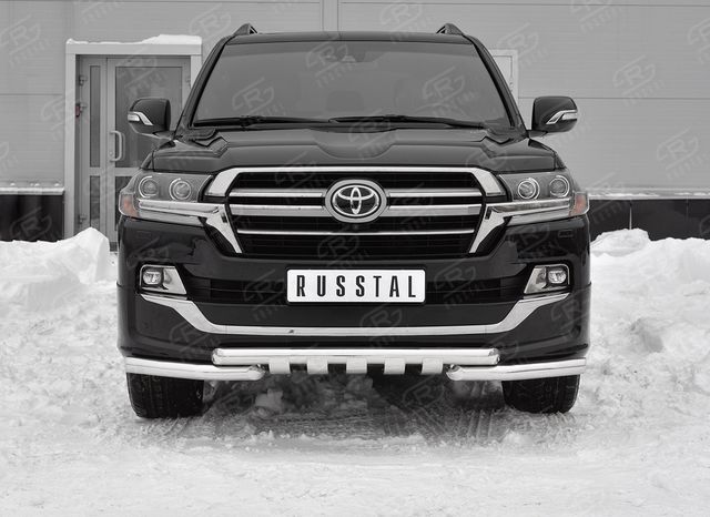 Защита RusStal переднего бампера d63 дуга-d63 уголки+клыки для Toyota Land Cruiser 200 Executive Lounge 2018-2021. Артикул TLCZ-003113
