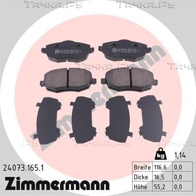 Тормозные колодки Zimmermann передние для Lancia Ypsilon II (Type 843) 2003-2011. Артикул 24073.165.1