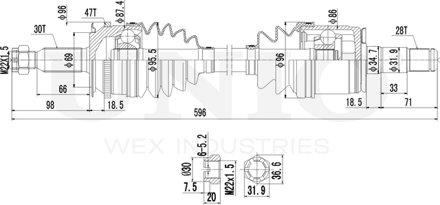 Вал приводной (Unio). Артикул CVJ-10098