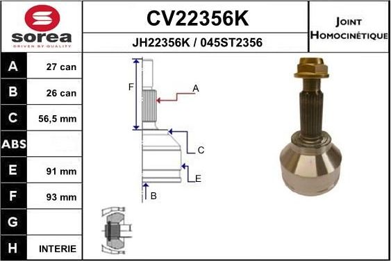 Шрус внутренний (граната) EAI передний для Ford Mondeo III 2000-2007. Артикул CV22356K