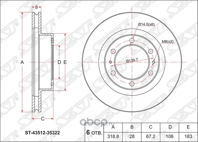 ДИСК ТОРМОЗНОЙ FR TOYOTA HILUX RZN1 97-04,FJ CRU (SAT). Артикул ST4351235322