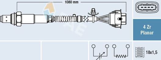 Лямбда-зонд (кислородный датчик) FAE для Opel Speedster 2002-2006. Артикул 77421