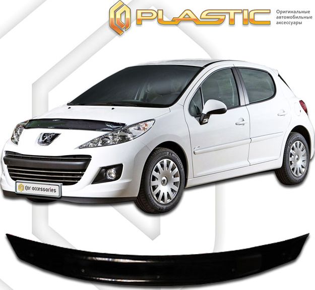 Дефлектор СА Пластик для капота (Classic черный) для Peugeot 207 седан, хэтчбек 2006-2012. Артикул 2010010103828