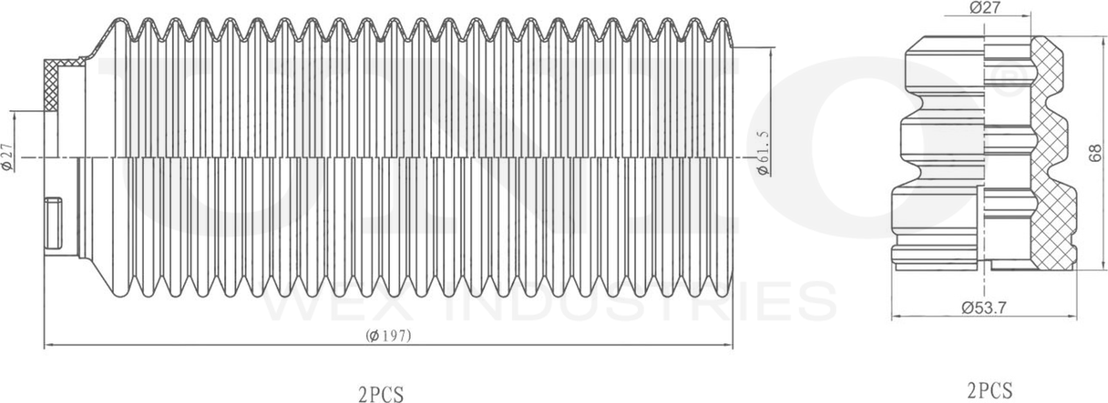 Отбойник и пыльник амортизатора, комплект (Unio). Артикул DUC-50072