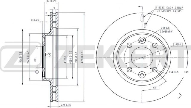 Тормозной диск Zekkert передний для Smart Fortwo III (C453, A453) 2014-2026. Артикул BS-5890B