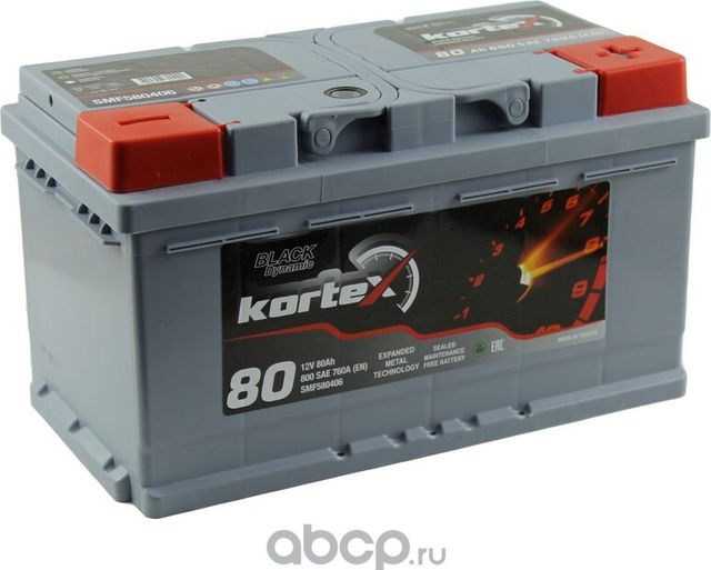 Аккумулятор KORTEX BLACK Dynamic 80А/ч обратная полярность, низкий. Артикул SMF580406
